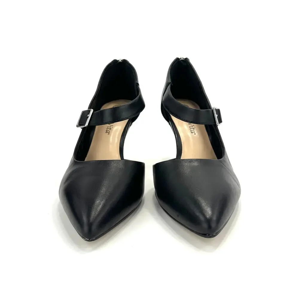 Bella Vita D'Orsay Pump Size 7.5WW Black Leather Stiletto Heel Padded Adjustable